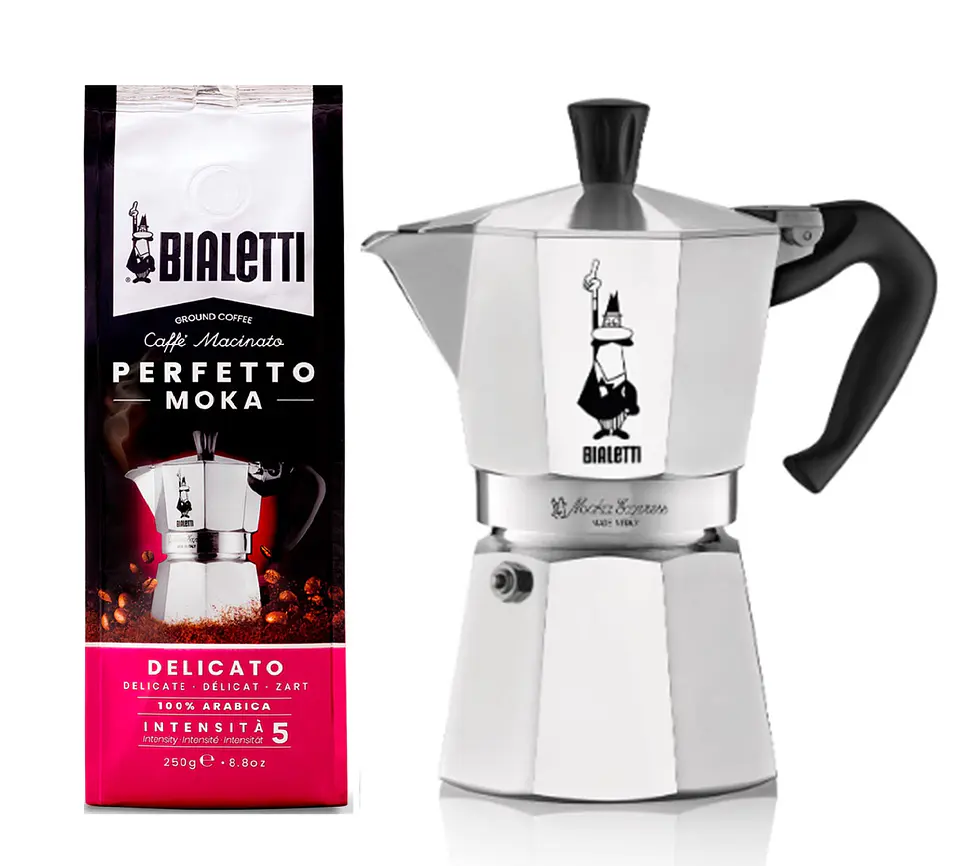Cafetera Moka Italiana Bialetti 4 Tazas y Café Bialetti Molido Perfetto Moka 250gr 3