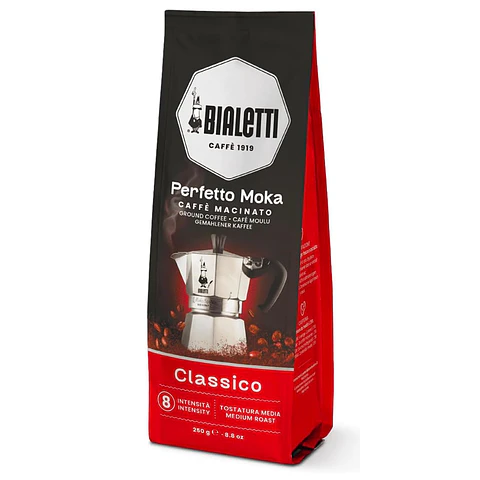 Cafetera Moka Italiana Bialetti 4 Tazas y Café Bialetti Molido Perfetto Moka 250gr