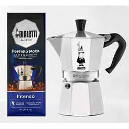 Cafetera Moka Italiana Bialetti 4 Tazas y Café Bialetti Molido Perfetto Moka 250gr
