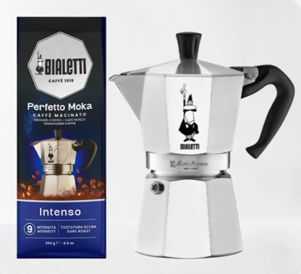 Cafetera Moka Italiana Bialetti 4 Tazas y Café Bialetti Molido Perfetto Moka 250gr 1