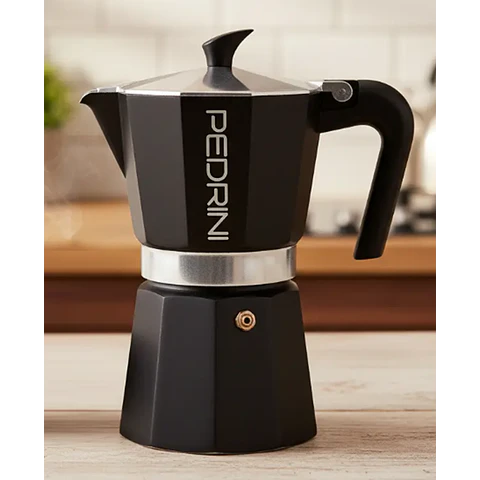 Cafetera Italiana PEDRINI Moka 6 tazas espresso Negra