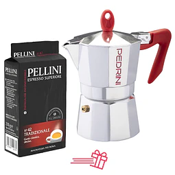Cafetera Italiana PEDRINI Moka 3 tazas espresso y Café Molido Italiano Pellini Espresso 250gr