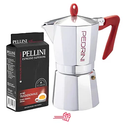 Cafetera Italiana PEDRINI Moka 6 tazas espresso y Café Molido Italiano Pellini Espresso 250gr