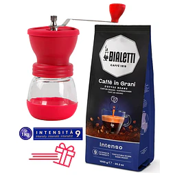 Café Bialetti Grano 1 kg y Molinillo con muelas cónicas cerámicas