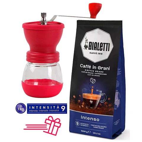 Café Bialetti Grano 1 kg y Molinillo con muelas cónicas cerámicas