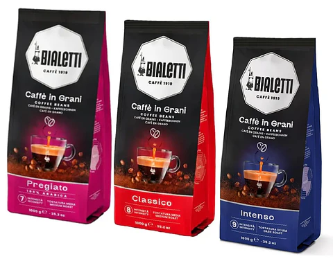 Pack Café Bialetti 2 o 3 unidades de 1 Kg Classico, Intenso o Pregiato Grano 
