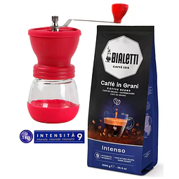 Café Bialetti Grano 1 kg y Molinillo con muelas cónicas cerámicas