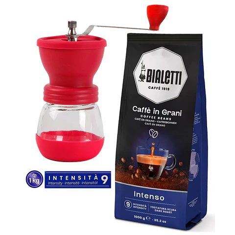 Café Bialetti Grano 1 kg y Molinillo con muelas cónicas cerámicas