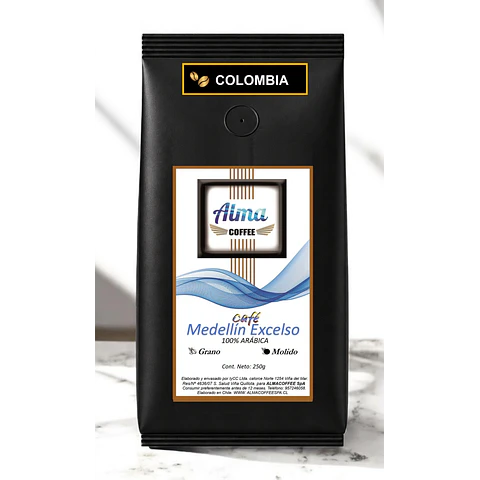 Café Colombia Gourmet Medellín Excelso 100% Arábica 250 gr Grano o Molido  