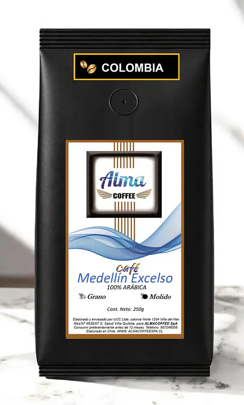Café Colombia Gourmet Medellín Excelso 100% Arábica 250 gr Grano o Molido  