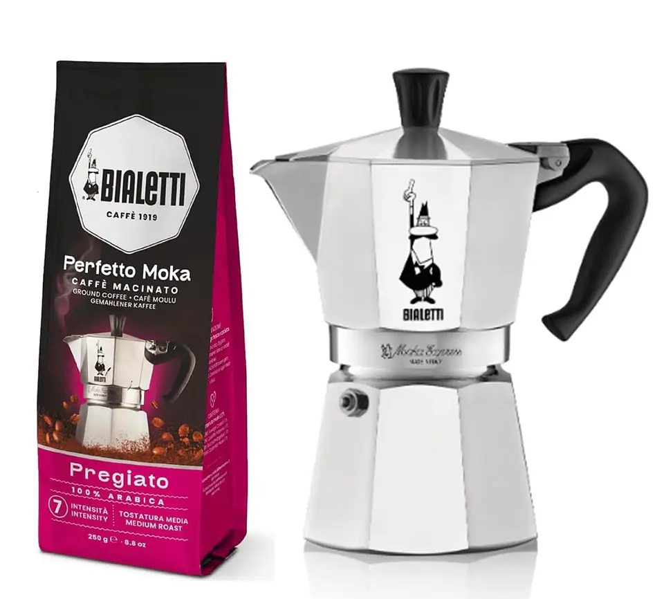 Cafetera Moka Italiana Bialetti 6 Tazas y Café Bialetti Molido Perfetto Moka 250gr 2
