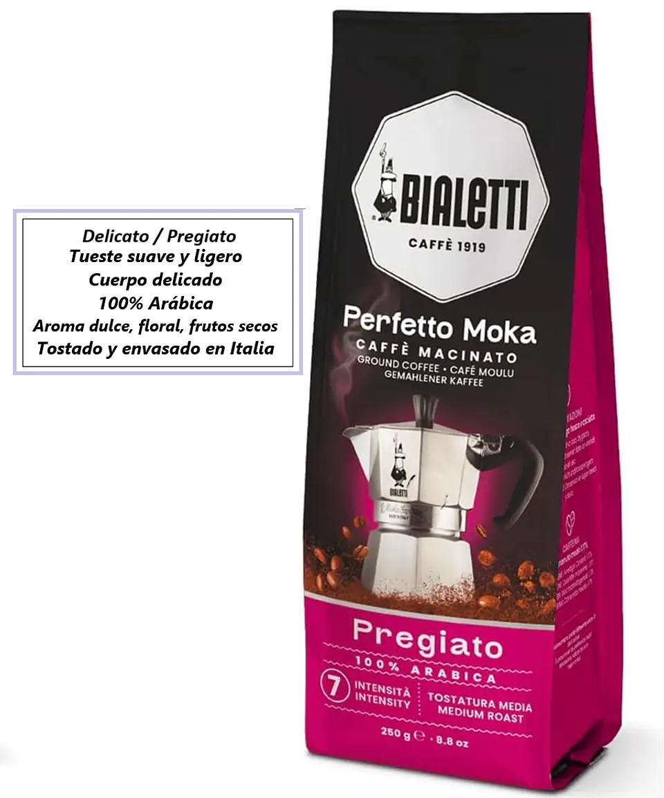 Café Bialetti Molido Perfetto Moka Delicado 3 unidades x 250 gr Arábica 100% 2