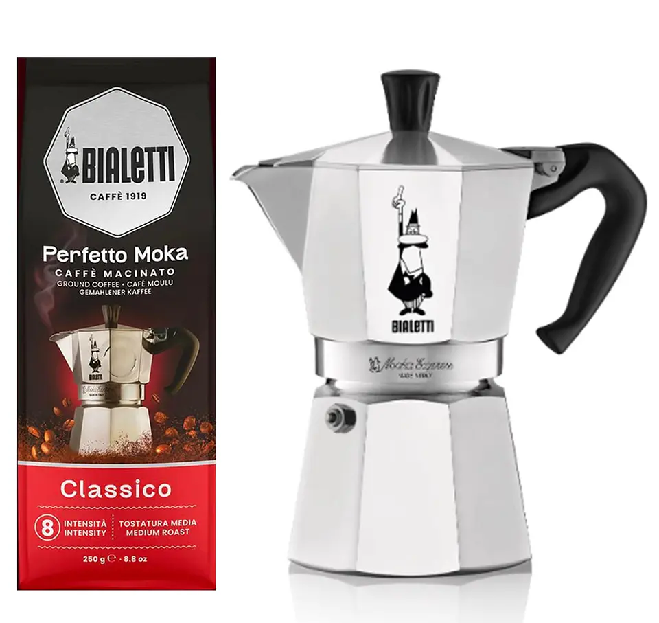 Cafetera Moka Italiana Bialetti 4 Tazas y Café Bialetti Molido Perfetto Moka 250gr 2