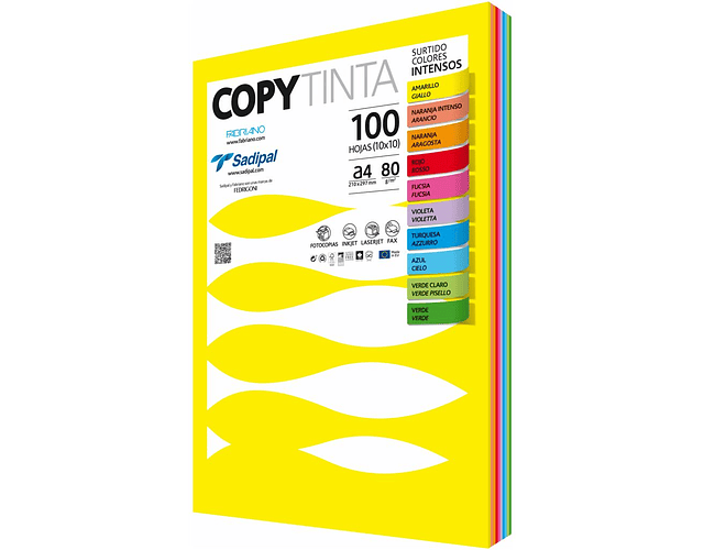 FABIANO COLOURED PHOTOCOPY PAPER A4 80G COPIES 10 ASSORTED COLOURS 100 SHEETS - UNI