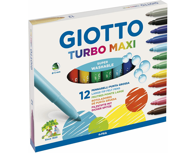 GIOTTO TURBO MAXI BLIST WASHABLE FELT PEN BOX OF 12 - UNI