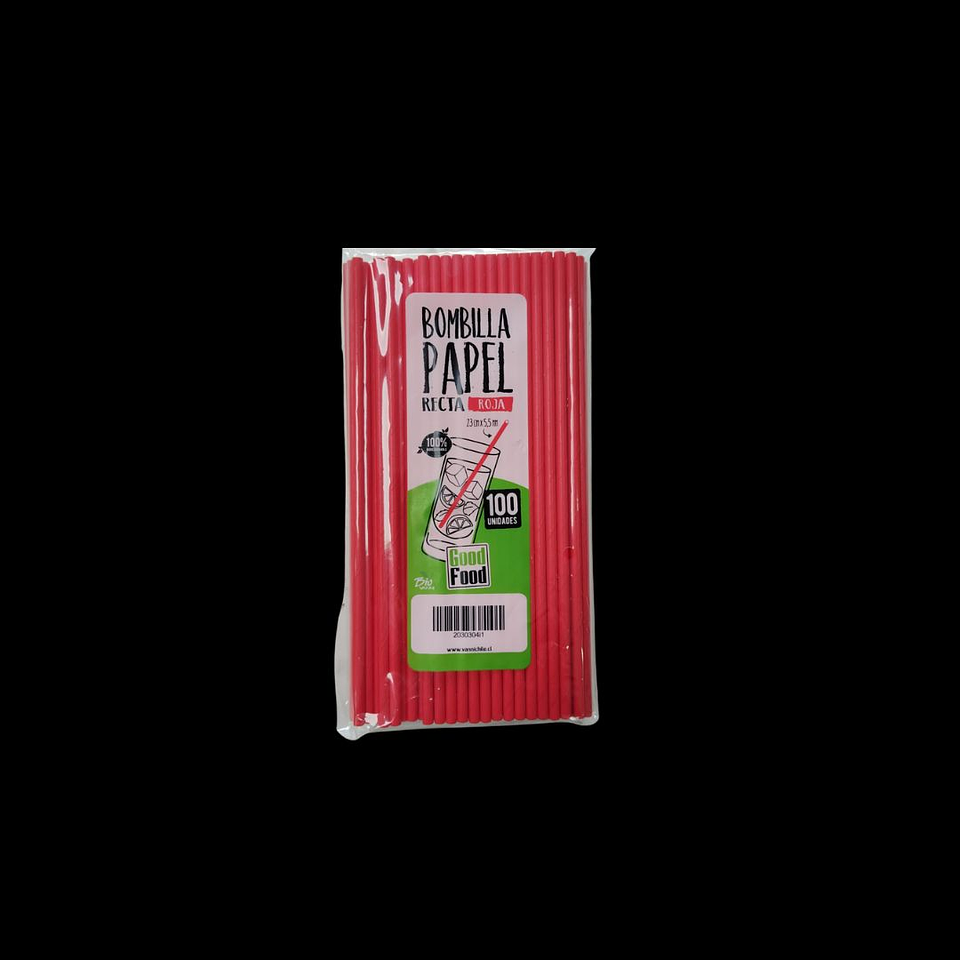 BOMBILLA PAPEL RECTA ROJA 23X0,55CM 100UN/PAQ 2