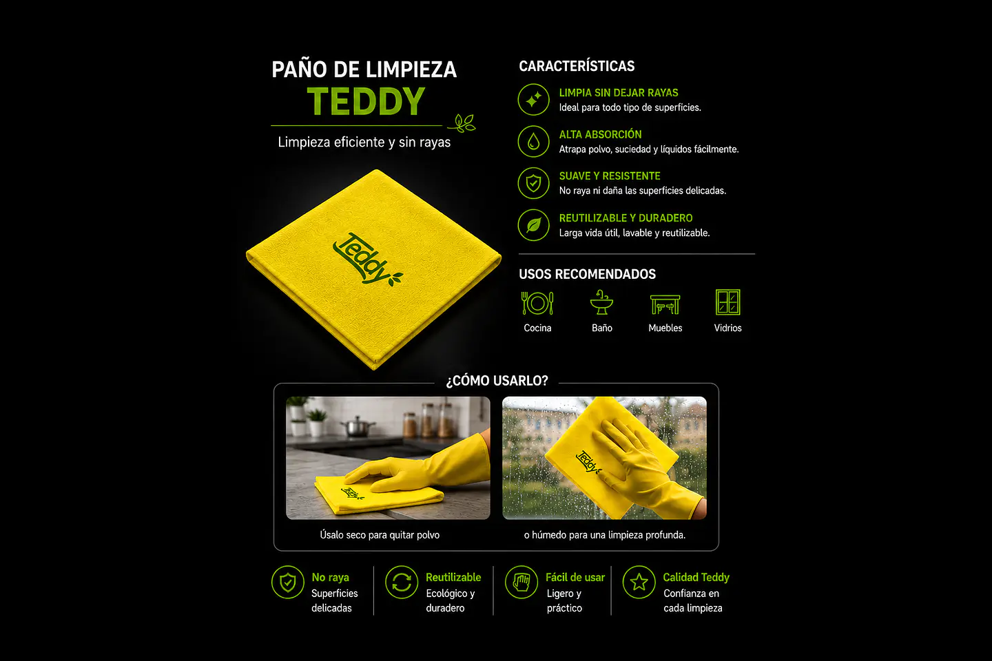 PAÑO MULTIUSO AMARILLO 38X38 360UN/CAJA 2