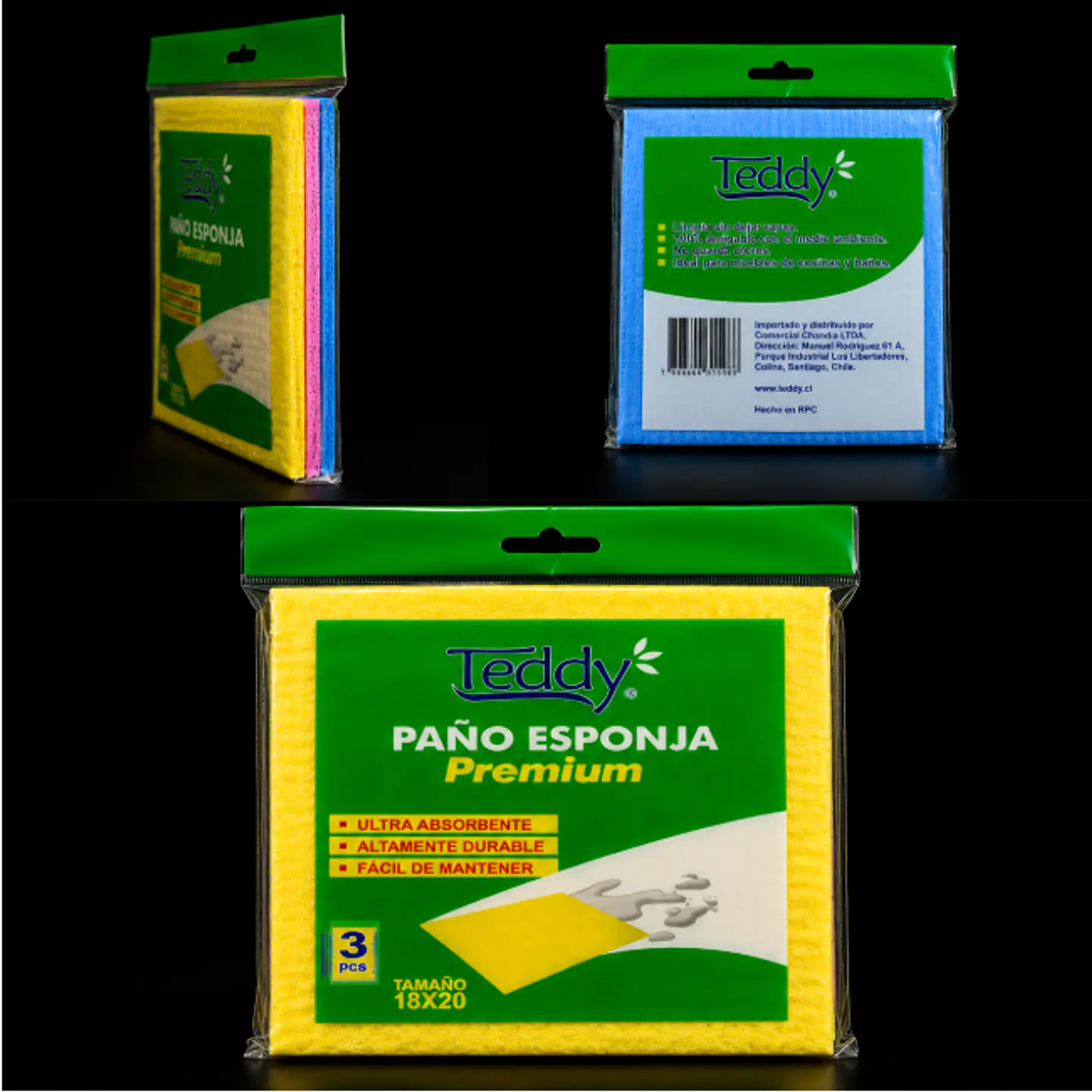 PAÑO ESPONJA 18X20(CELESTE/ROSADO/AMARILLO)3UN/PAQ 120PAQ/CAJA 1