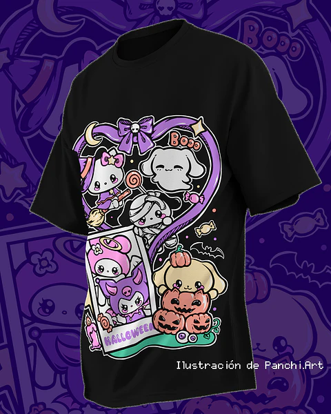 Polera negra - Hello Kitty y sus amigos - Sanrio - Halloween