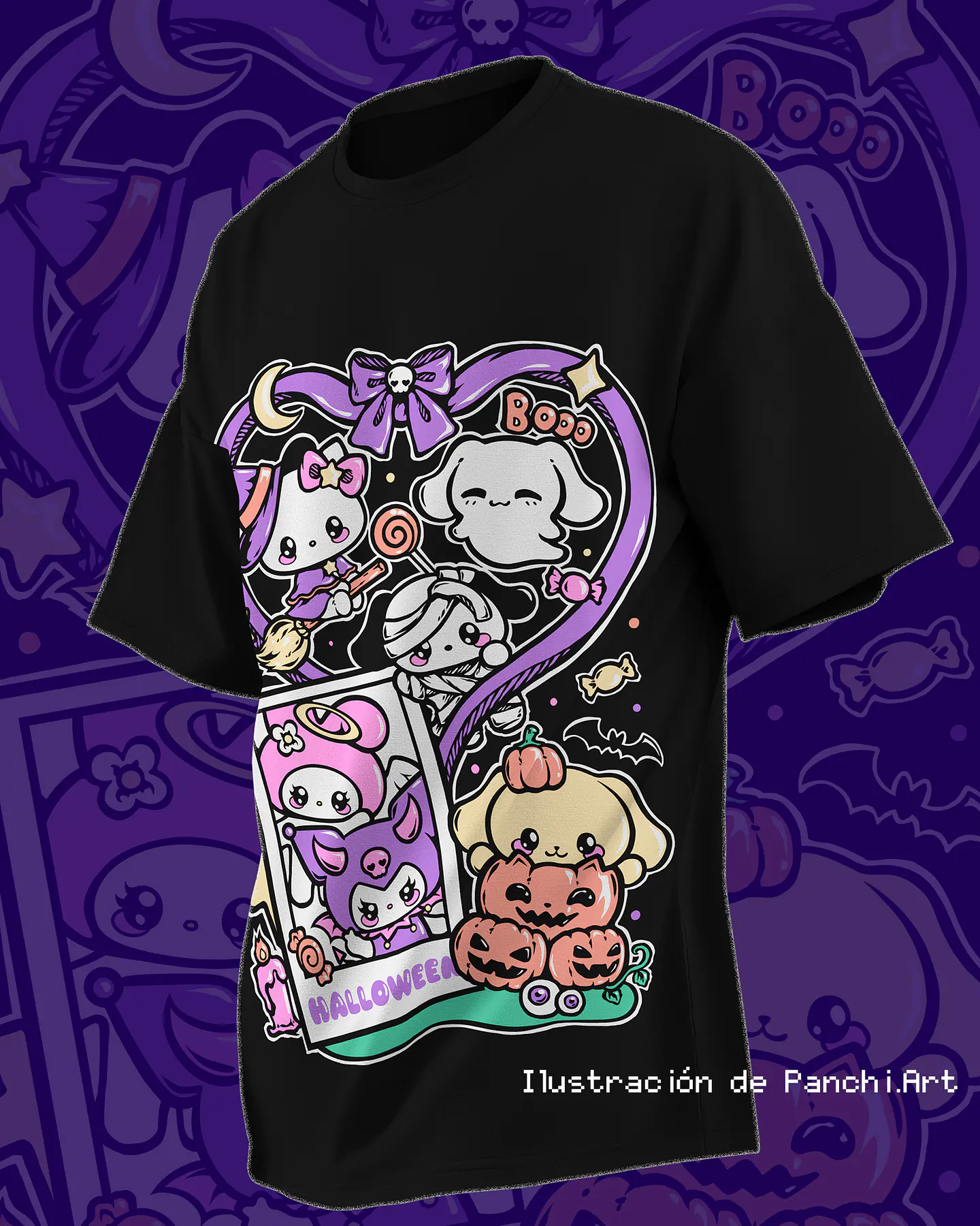 Polera negra - Hello Kitty y sus amigos - Sanrio - Halloween 1