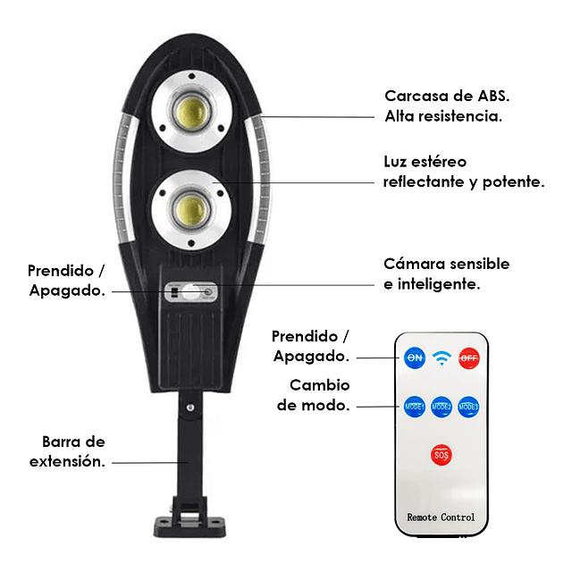 Foco LED Para Calle Con Control y Sensor De Luz  Mod. JF-T60