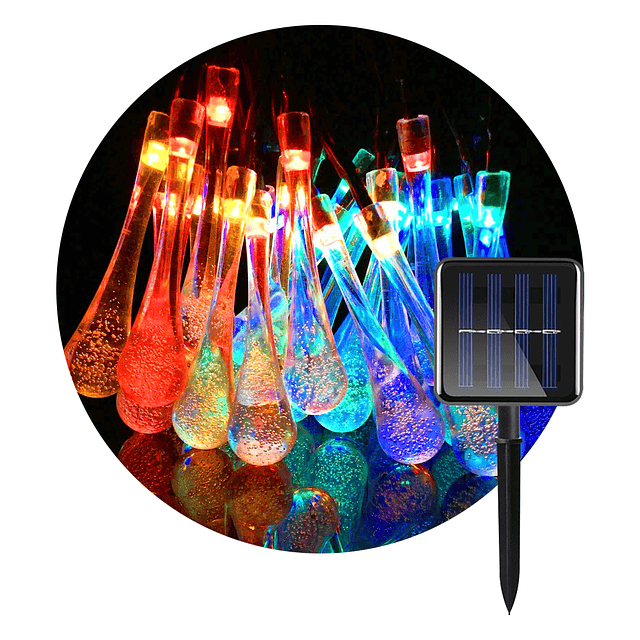 Guirnalda Solar LED Color de Luz Multicolor con Luces Forma de Lágrima - 6.5 Metros de Largo / TGO