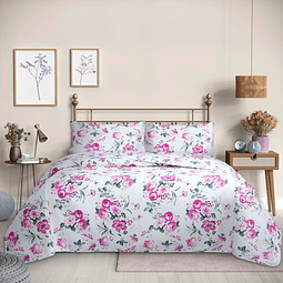 Cubrecama Quilt Reversible Estampado Rojo - Flowers Collection Martiné