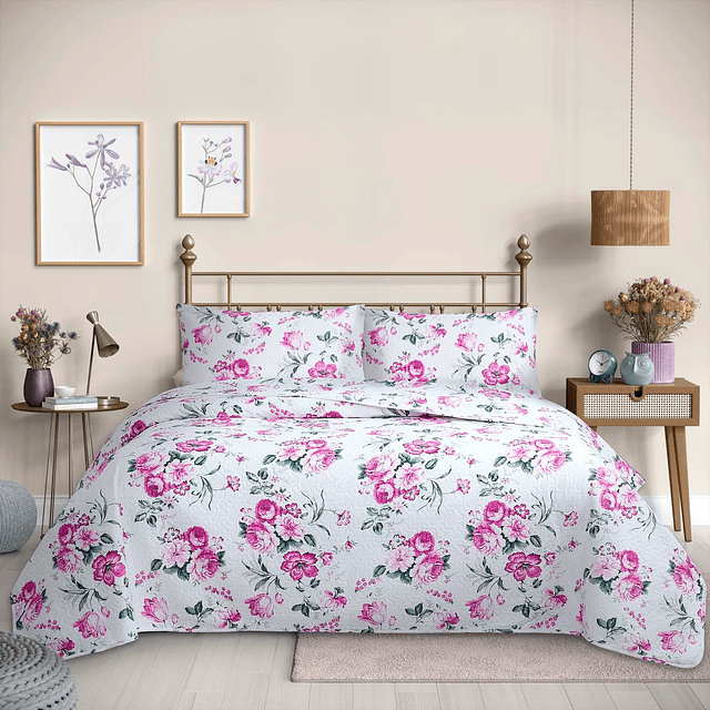 Cubrecama Quilt Reversible Estampado Rojo - Flowers Collection Martiné