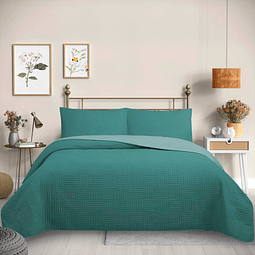 Cubrecama Quilt Reversible Color Verde Trama Collection Martiné