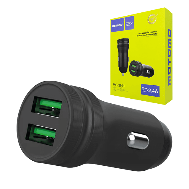 Cargador de Vehículo con Doble Puerto USB y Salida Total de 2.4A. / Motomo Modelo MO-2991