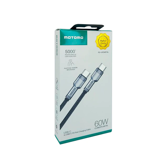 CABLE USB TIPO C A TIPO C 60W CARGA RAPIDA METALICO MOTOMO