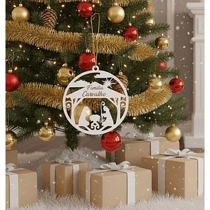 Enfeite de Natal Presépio Personalizado em MDF Branco | Sagrada Família Cortada a Laser