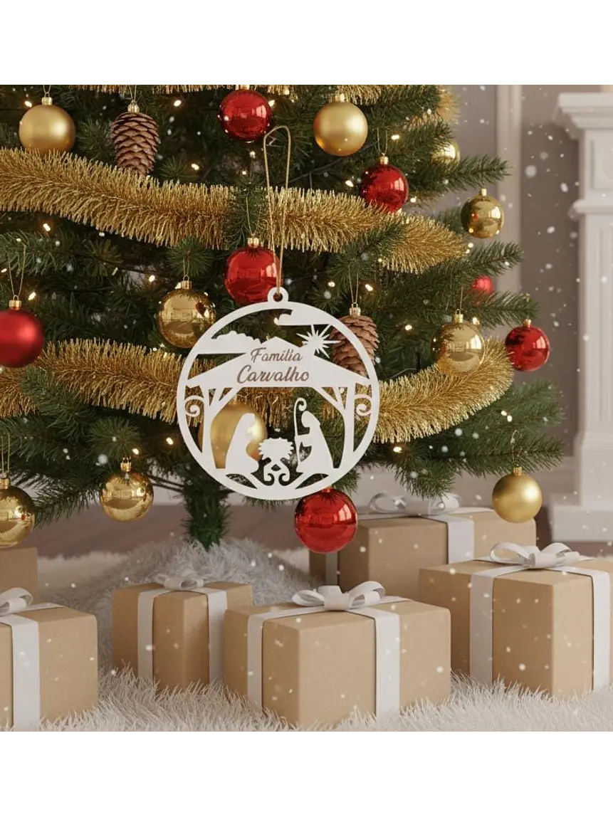 Enfeite de Natal Presépio Personalizado em MDF Branco | Sagrada Família Cortada a Laser 1