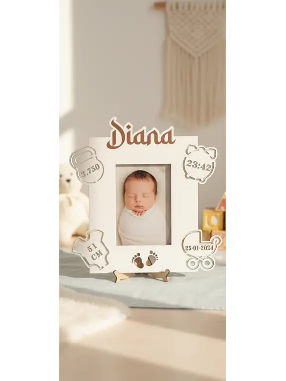 Moldura Personalizada Dados de Nascimento | Lembrança Recém-Nascido em MDF Branco 2