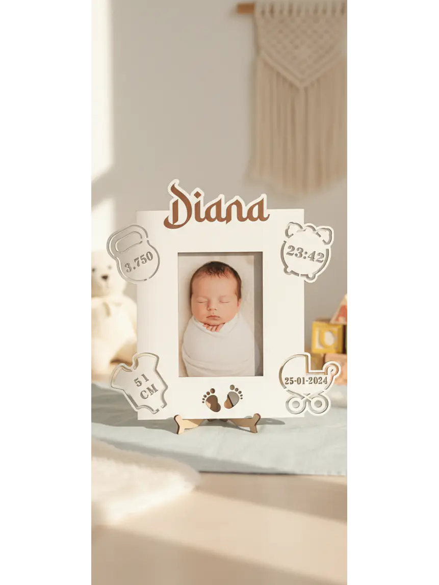 Moldura Personalizada Dados de Nascimento | Lembrança Recém-Nascido em MDF Branco 2