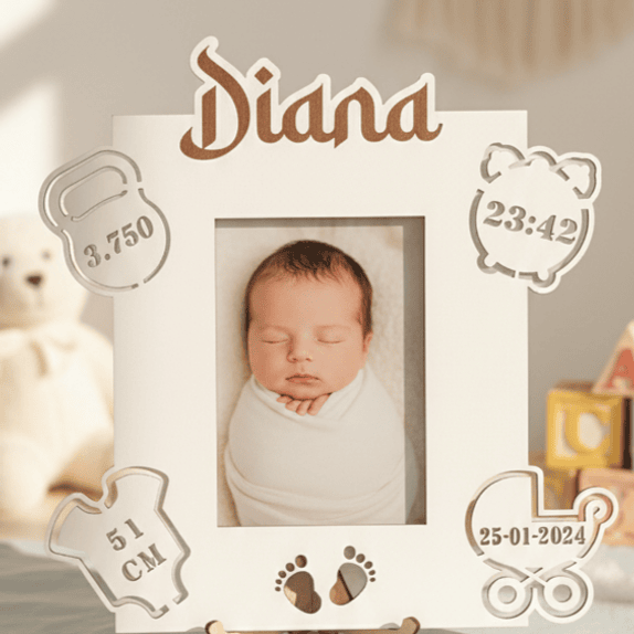 Moldura Personalizada Dados de Nascimento | Lembrança Recém-Nascido em MDF Branco 2