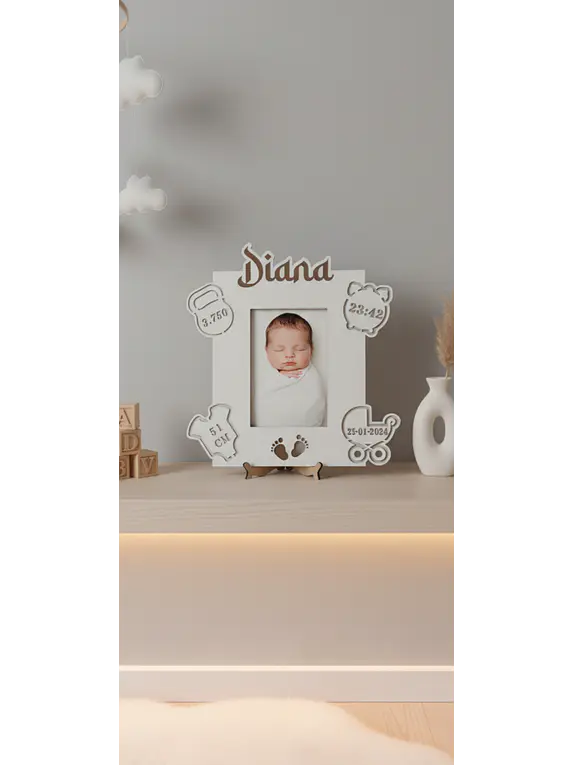 Moldura Personalizada Dados de Nascimento | Lembrança Recém-Nascido em MDF Branco 1
