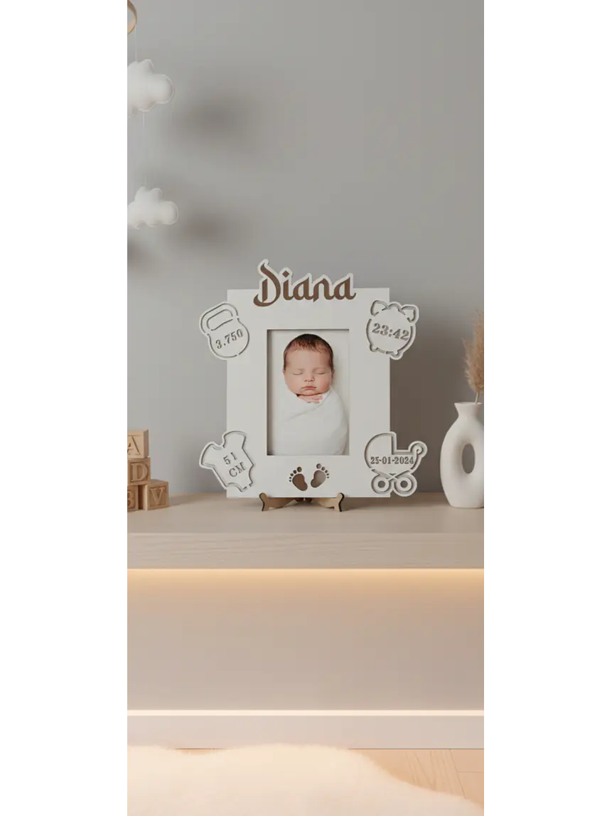 Moldura Personalizada Dados de Nascimento | Lembrança Recém-Nascido em MDF Branco 1