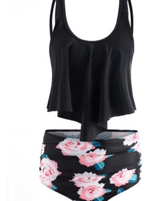 Bikini Tiro Alto Negro Floral - Bikalto02