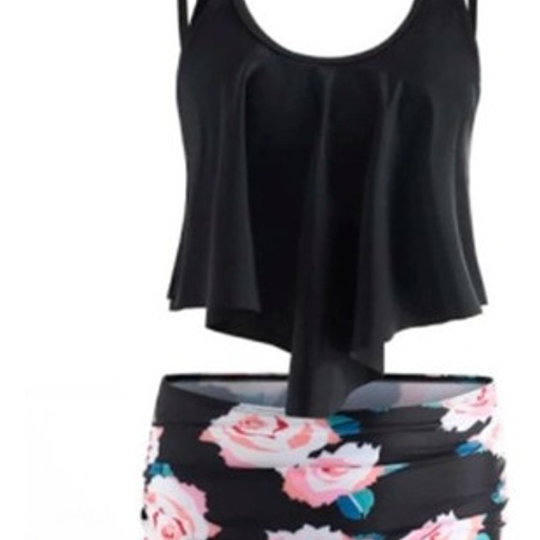 Bikini Tiro Alto Negro Floral - Bikalto02 1