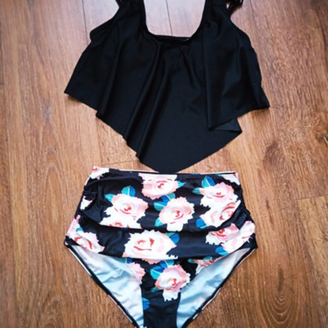 Bikini Tiro Alto Negro Floral - Bikalto02 2
