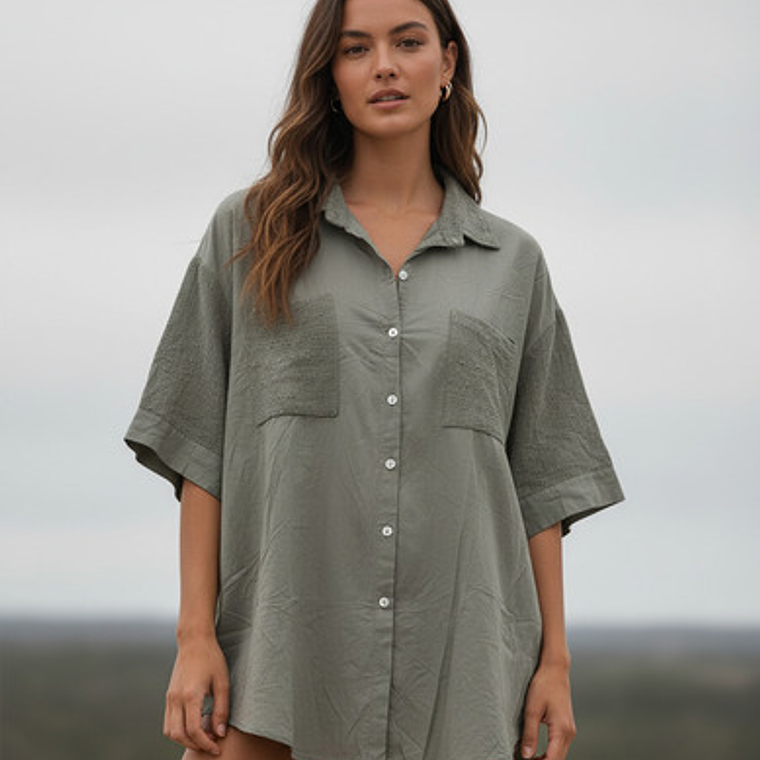 Salida De Playa O Piscina, Camisa Oversize Italiana 10