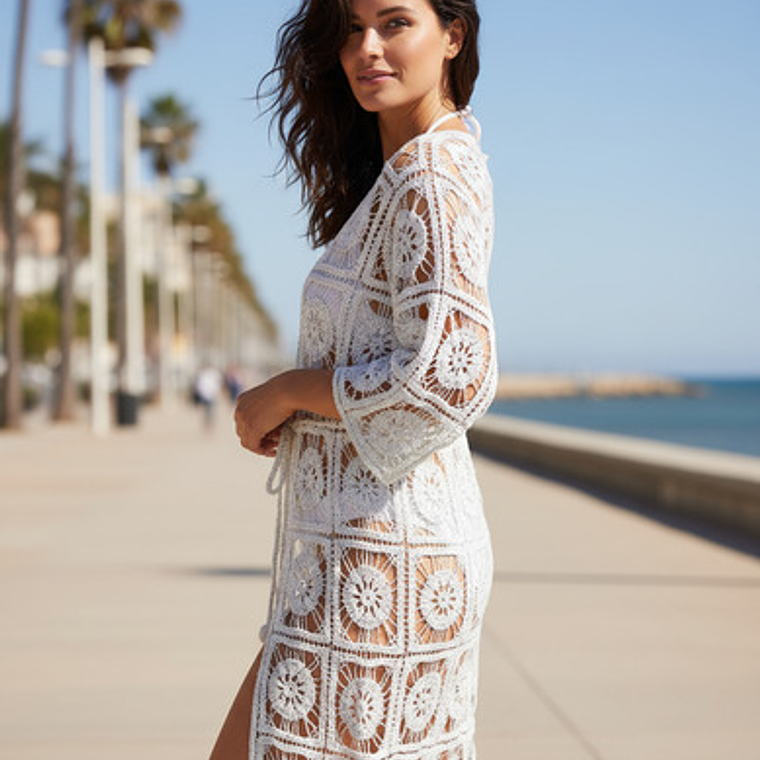 Salida De Playa O Piscina, Tejido Tipo Crochet - Boho 4