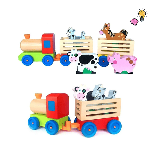 Tren juguete de madera animales