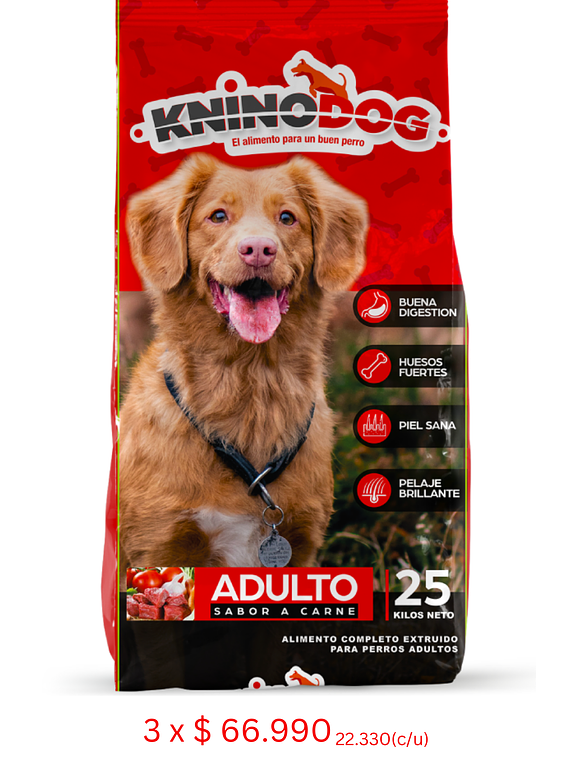 Knino Dog - Adulto - Sabor Carne 25Kg - 3x