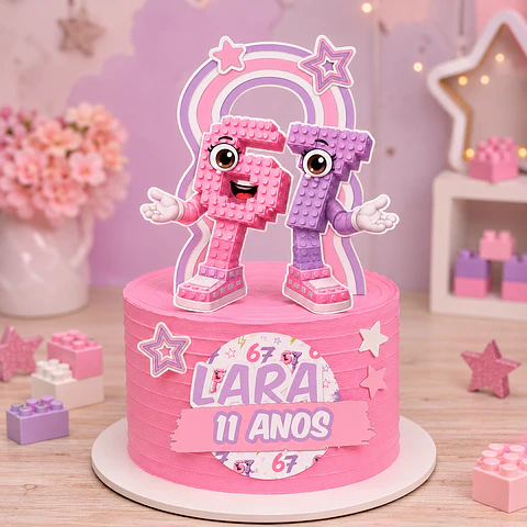 Topo de Bolo - Six Seven Rosa