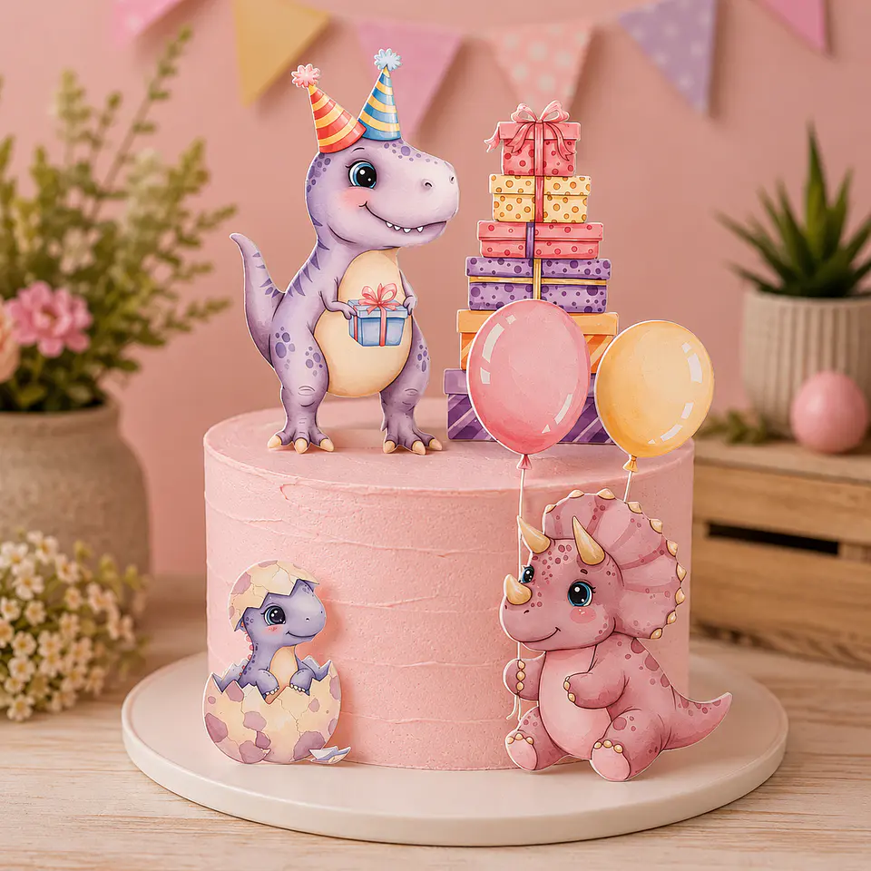 Topo de Bolo - Festa dos Dinos Menina 1