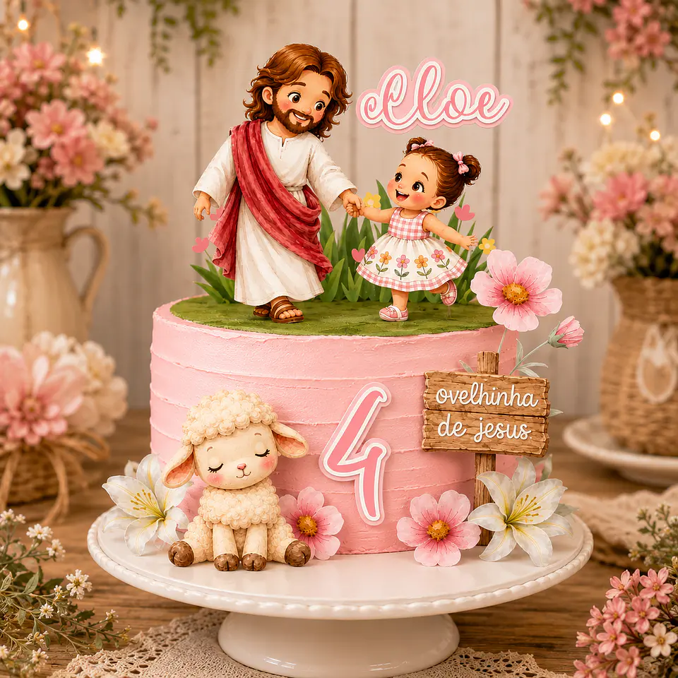 Topo de Bolo - Ovelhinha de Jesus Menina 1