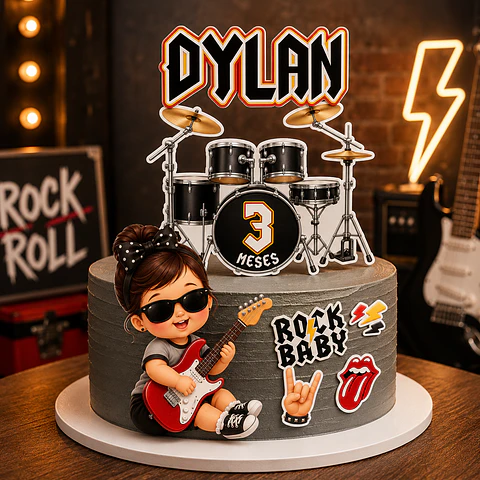 Topo de Bolo - Rock Baby Menina
