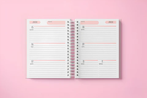 Miolo Rosa Agenda 2027 Visão Semanal - Encadernação